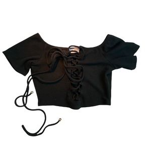 Sabo black crop lace up top